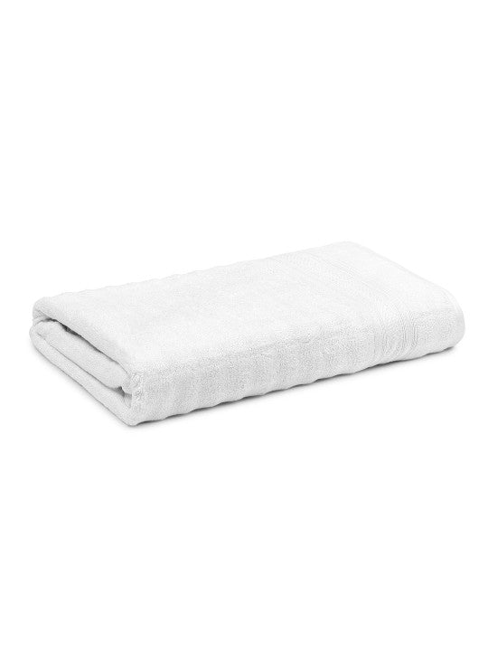 White Self Design Bamboo 580GSM Super Soft Adult Regular Bath Towel-59x30In