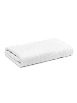 White Self Design Bamboo 580GSM Super Soft Adult Regular Bath Towel-59x30In