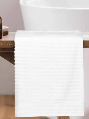 White Self Design Bamboo 580GSM Super Soft Adult Regular Bath Towel-59x30In