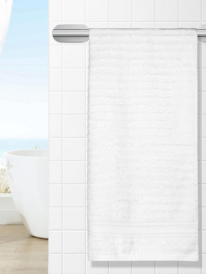 White Self Design Bamboo 580GSM Super Soft Adult Regular Bath Towel-59x30In